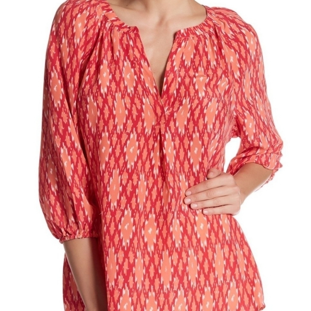 NWT Joie Addie B Blouse Spiced Coral 100% Silk 3/4 Sleeve Red Orange Size XS